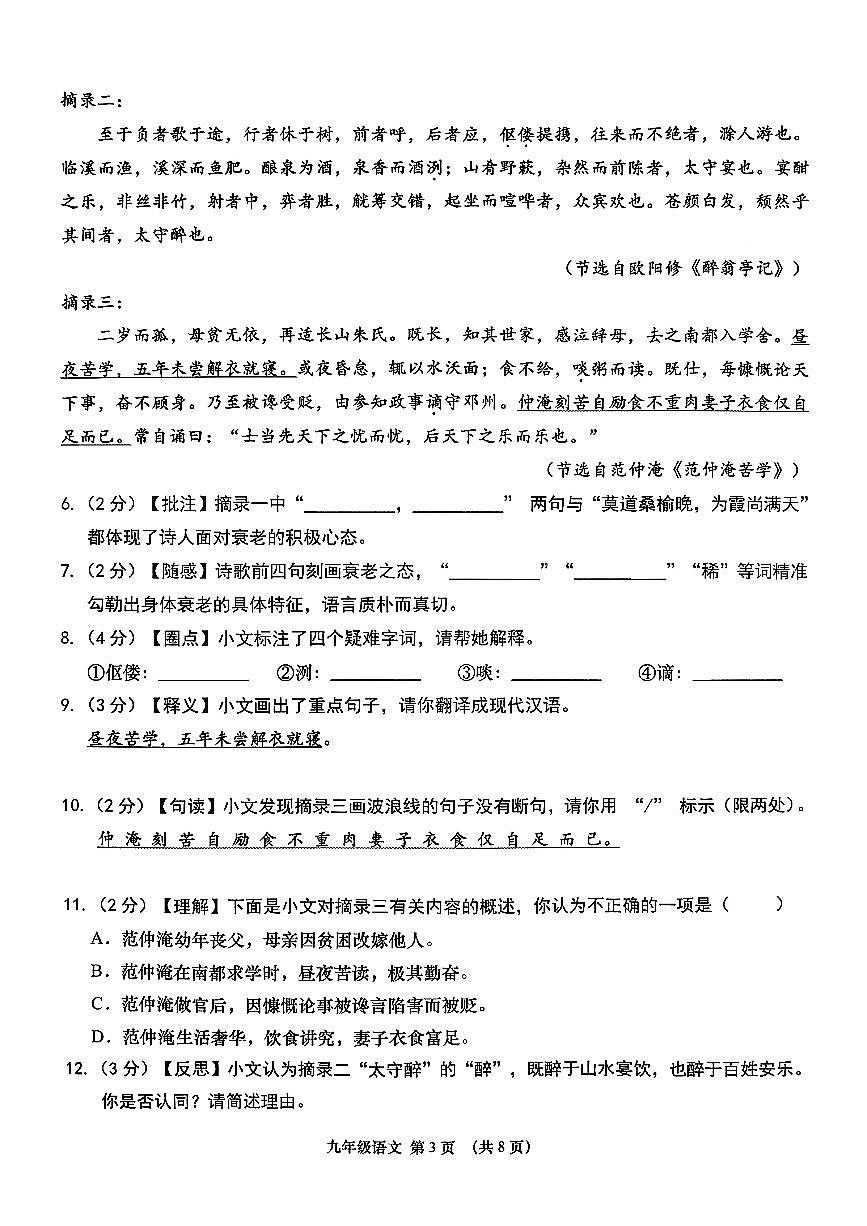 湖北省孝感市部分学校2025—2026学年第一学期期中测试九年级语文试卷第3页