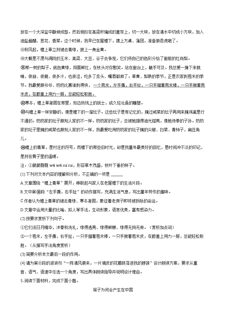 2025-2026学年福建省泉州市城东中学七年级（上）期中语文试卷-自定义类型第3页