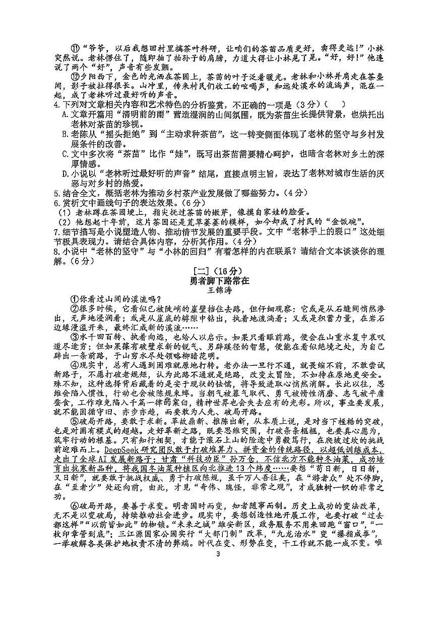 安徽省合肥市第四十五中学2025-2026学年九年级上学期期中考试语文试题第3页