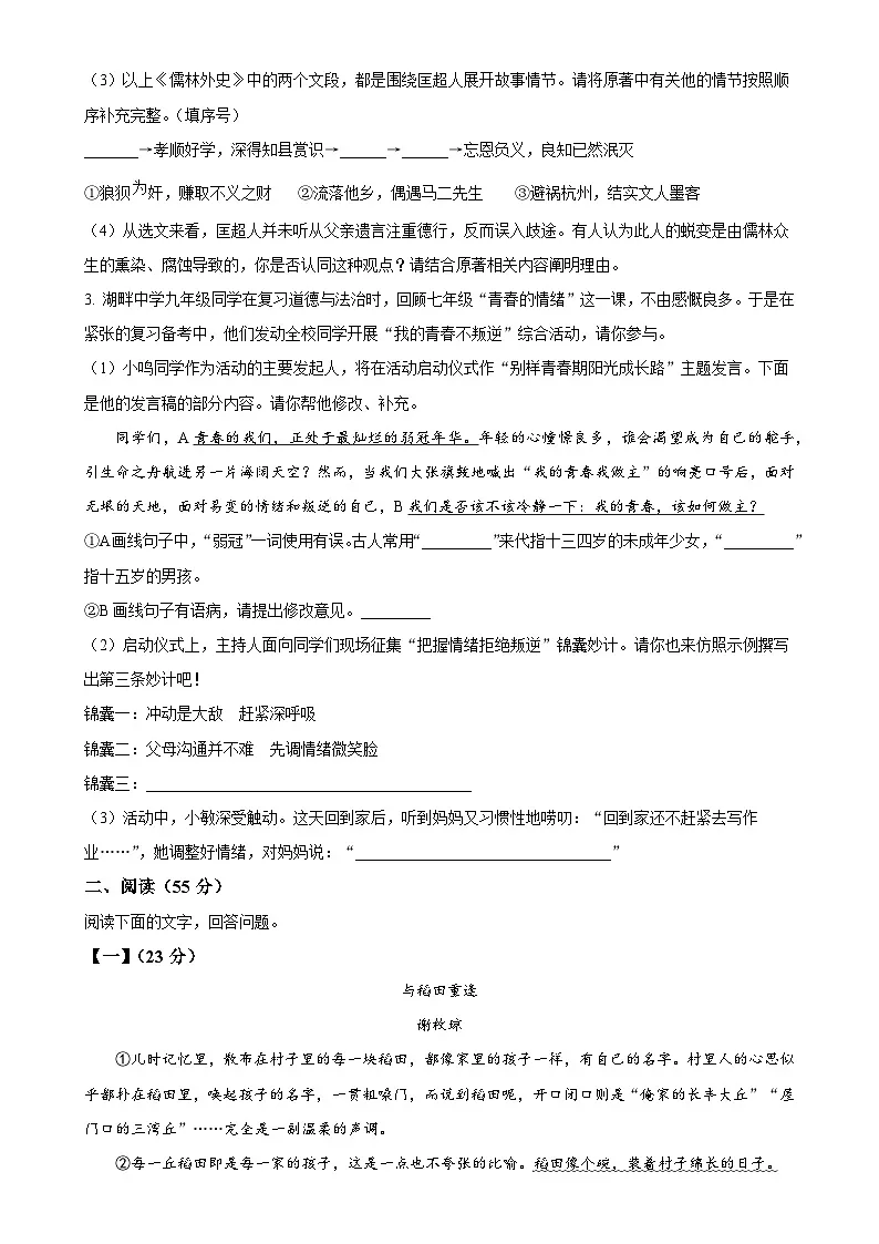 2025年安徽省C20教育联盟中考三模语文试题（原卷版）-A4第2页
