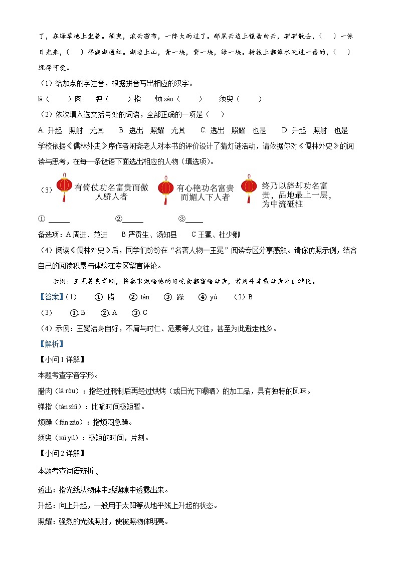 2025年安徽省芜湖市南陵县中考一模语文试题（解析版）-A4第2页