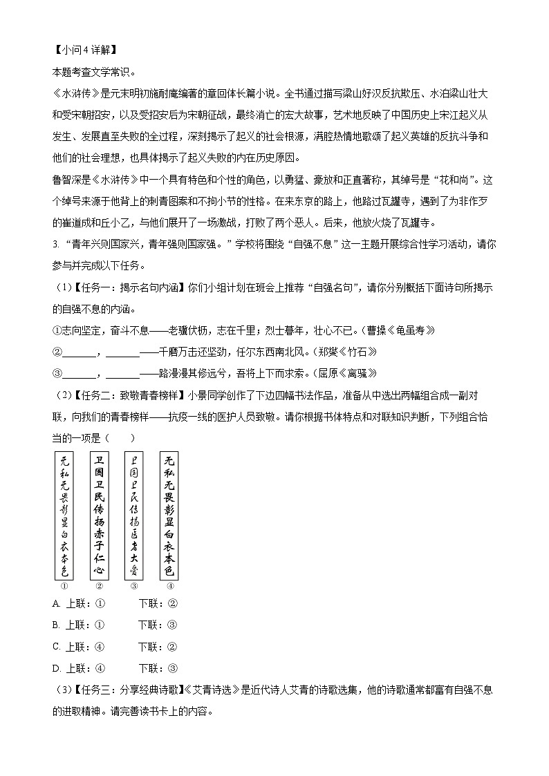 安徽省马鞍山市第七中学教育集团2023-2024学年九年级上学期期中语文试题（解析版）-A4第3页
