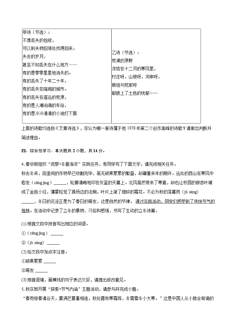 2025-2026学年河北省石家庄四十一中九年级（上）期中语文试卷（含答案）第2页