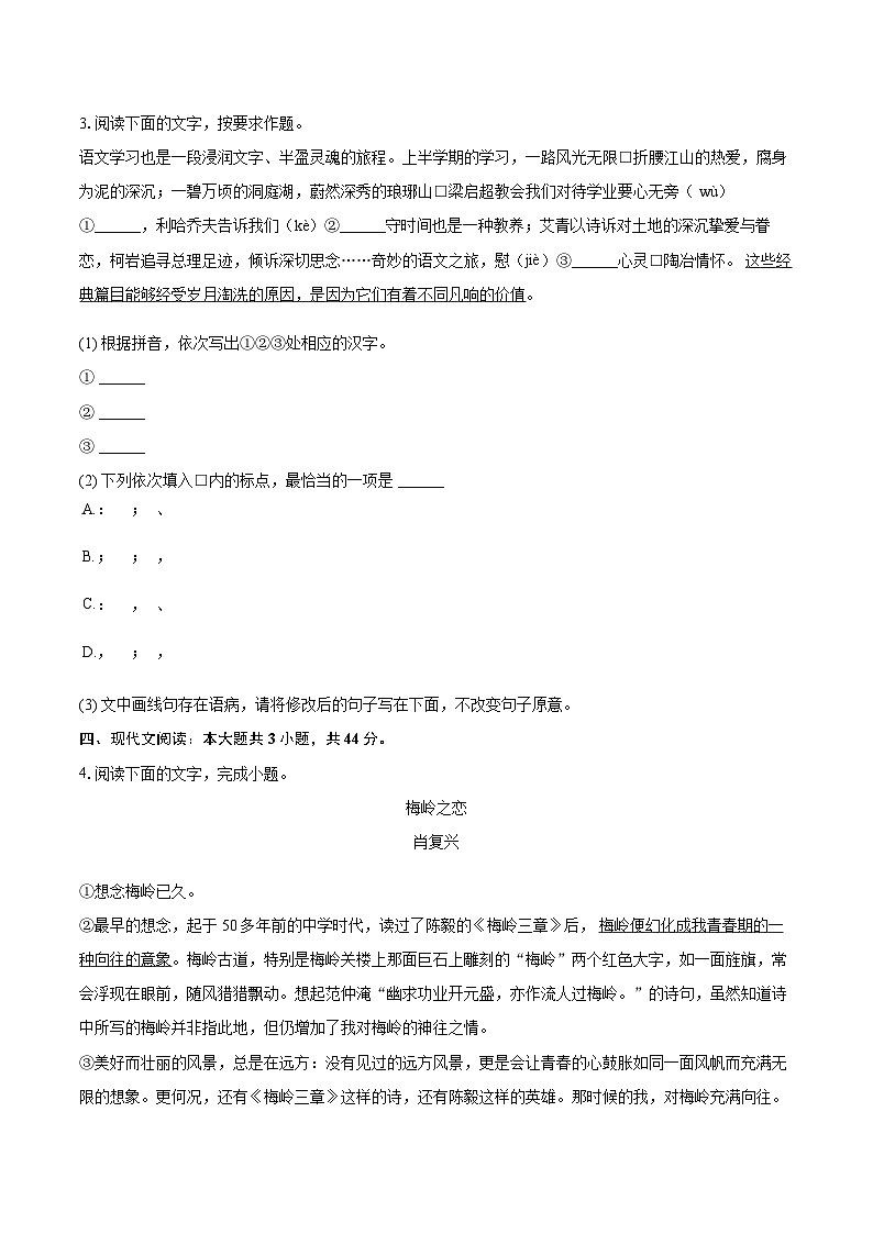 2025-2026学年福建省泉州市丰泽区四校联考九年级（上）期中语文试卷（含答案）第2页