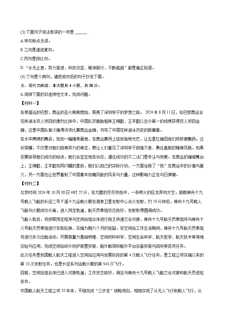 2025-2026学年广东省深圳市龙岗区坂田实验学校九年级（上）期中语文试卷-自定义类型第3页