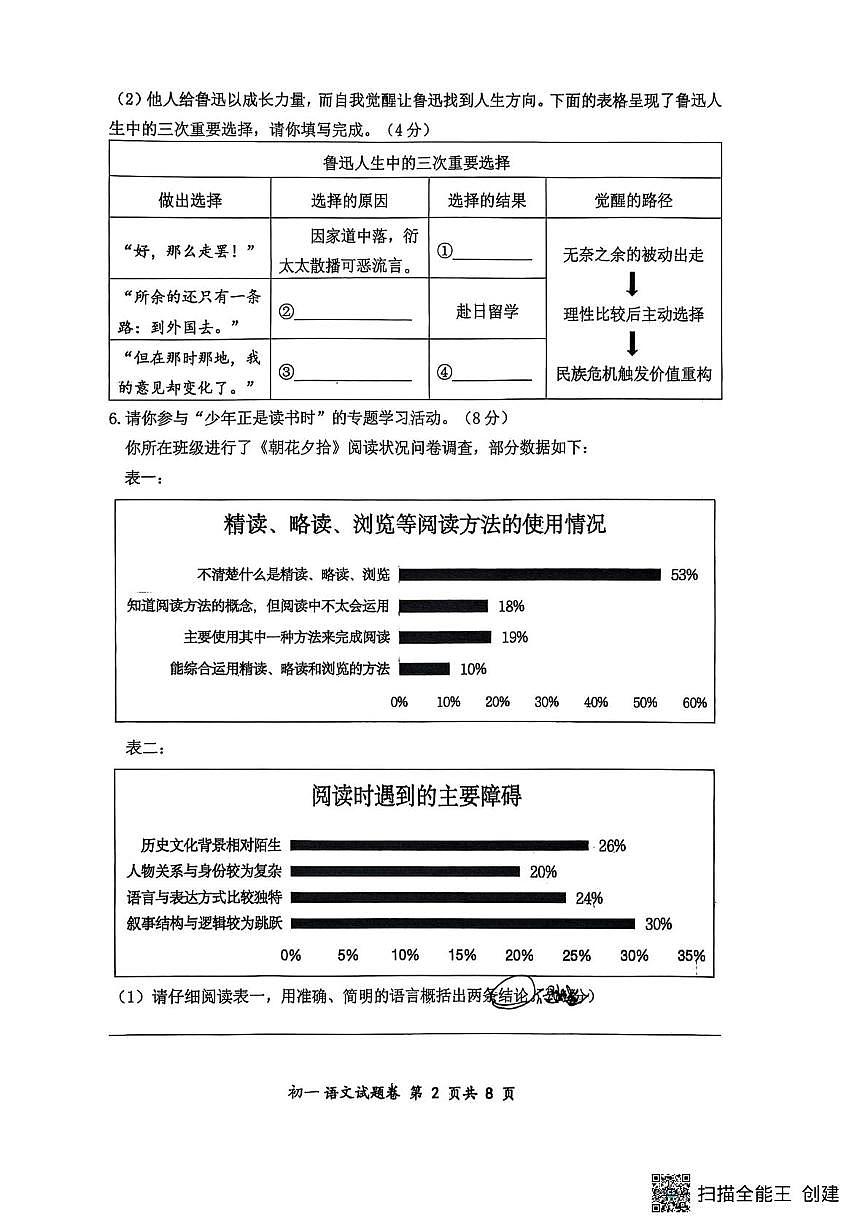 重庆市鲁能巴蜀中学校2025-2026学年七年级上学期期中语文试卷第2页