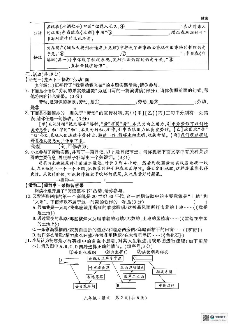 新疆维吾尔自治区巴音郭楞蒙古自治州2024-2025学年九年级上学期1月期末考试语文试题第2页