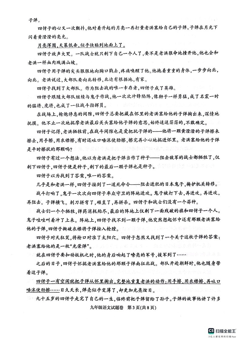 浙江省杭州市临平区2024-2025学年九年级上学期期末考试语文试题第3页