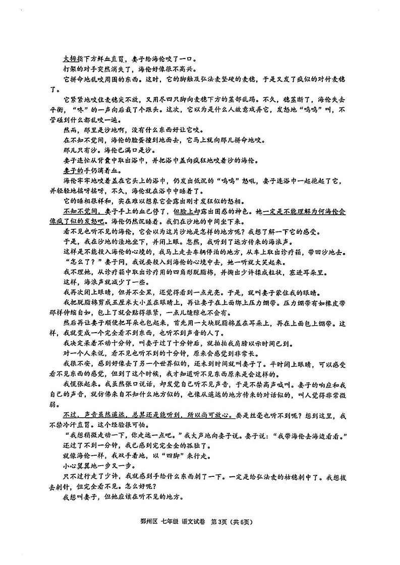 浙江省宁波市鄞州区2024—2025学年七年级上学期期末考试语文试题第3页