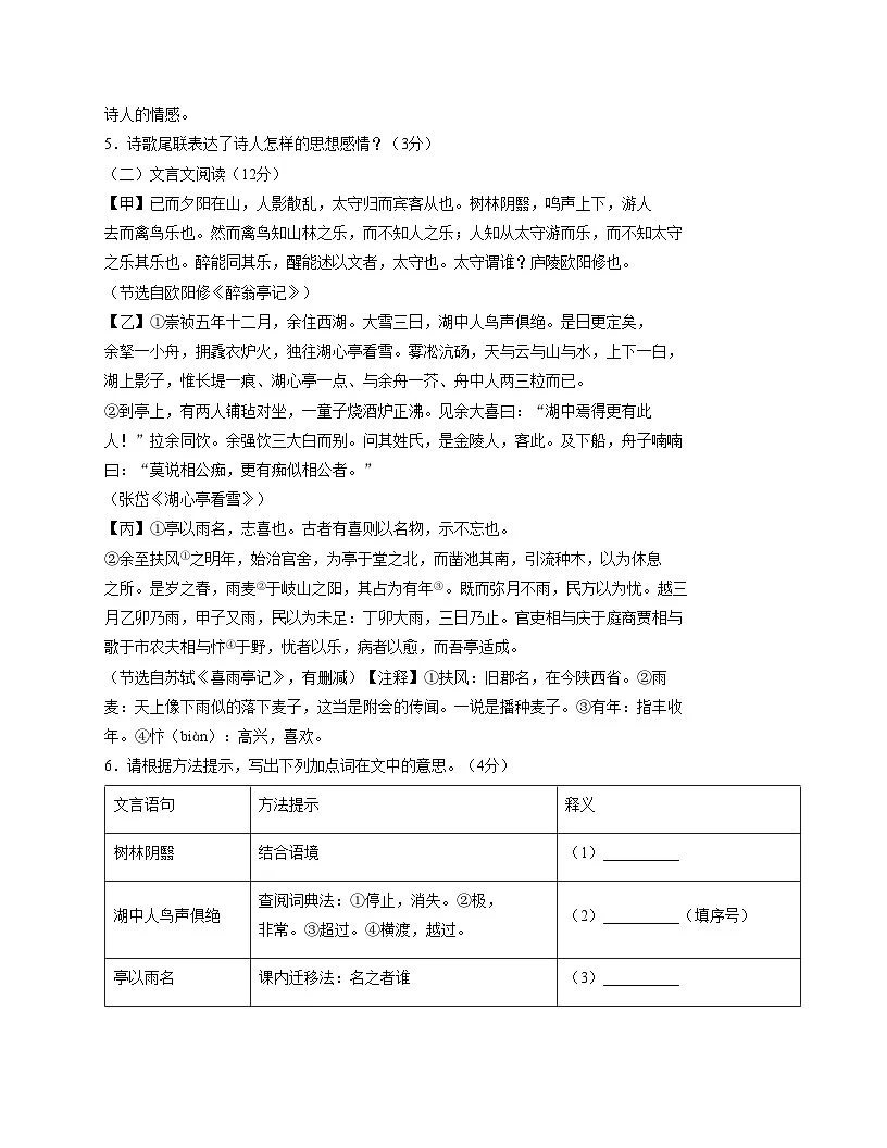 湖南省常德市桃源县文昌中学2025-2026学年九年级上学期期中检测语文卷第3页