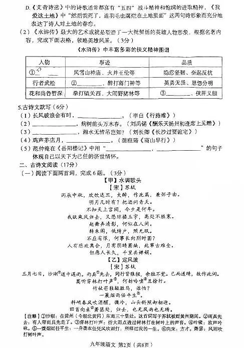辽宁省大连市庄河市2025-2026学年九年级上学期期中语文试卷第2页
