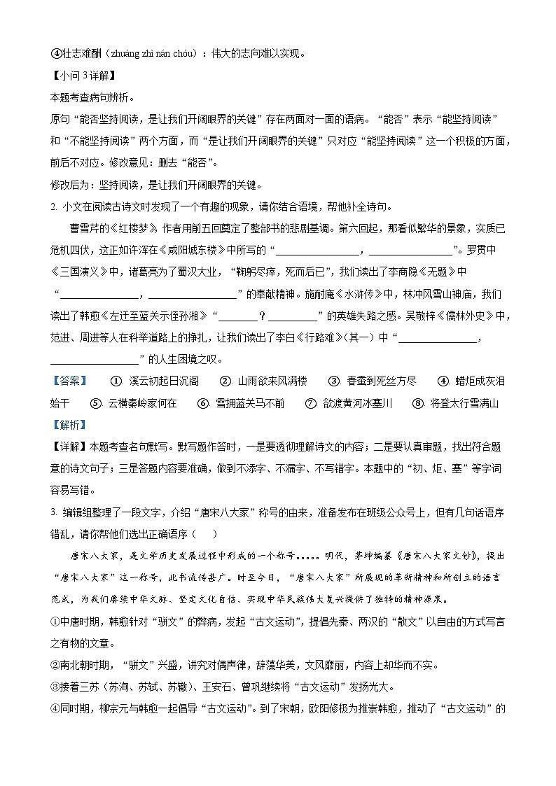 河南省驻马店市驿城区第二初级中学2025-2026学年九年级上学期期中语文试题（含答案）（解析版）第2页