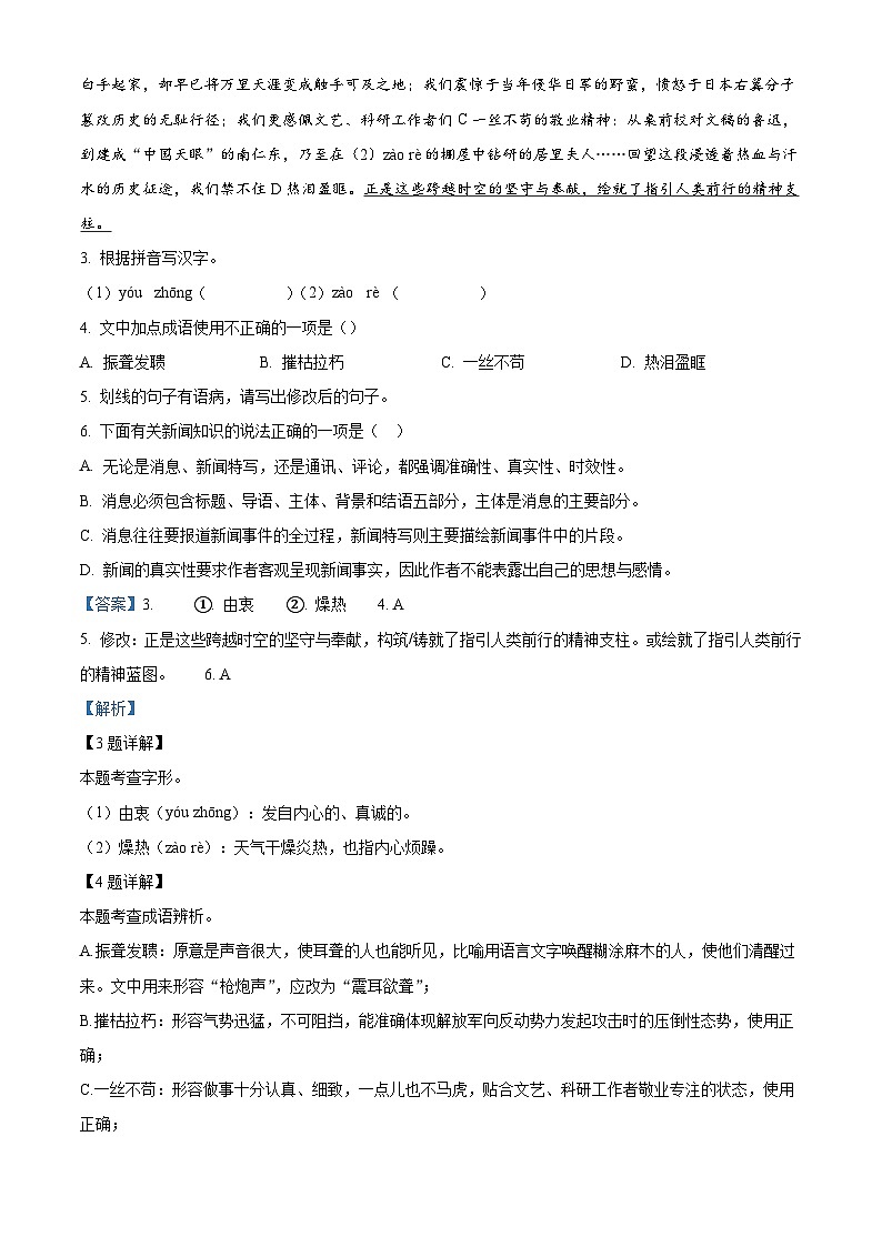 广东省茂名市多校联考2025-2026学年八年级上学期期中语文试题（含答案）第3页