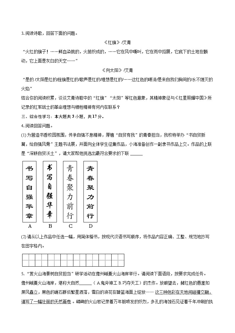 2025-2026学年海南省儋州市九年级（上）期中语文试卷-自定义类型第2页