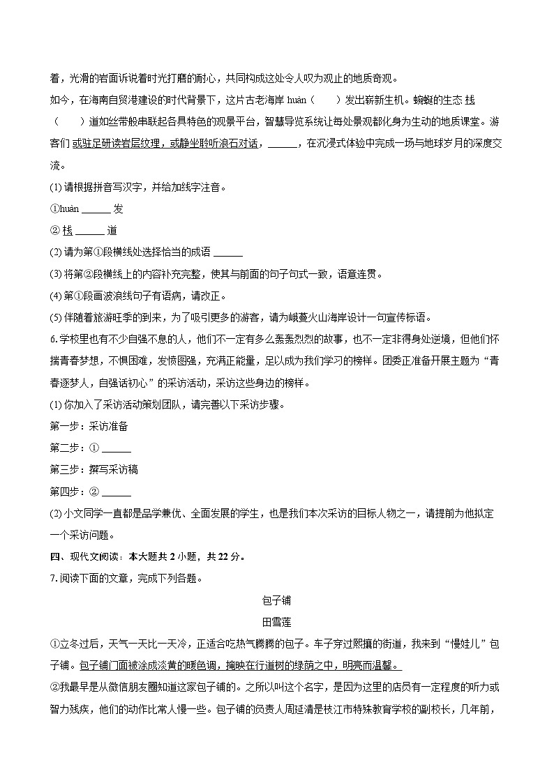 2025-2026学年海南省儋州市九年级（上）期中语文试卷-自定义类型第3页