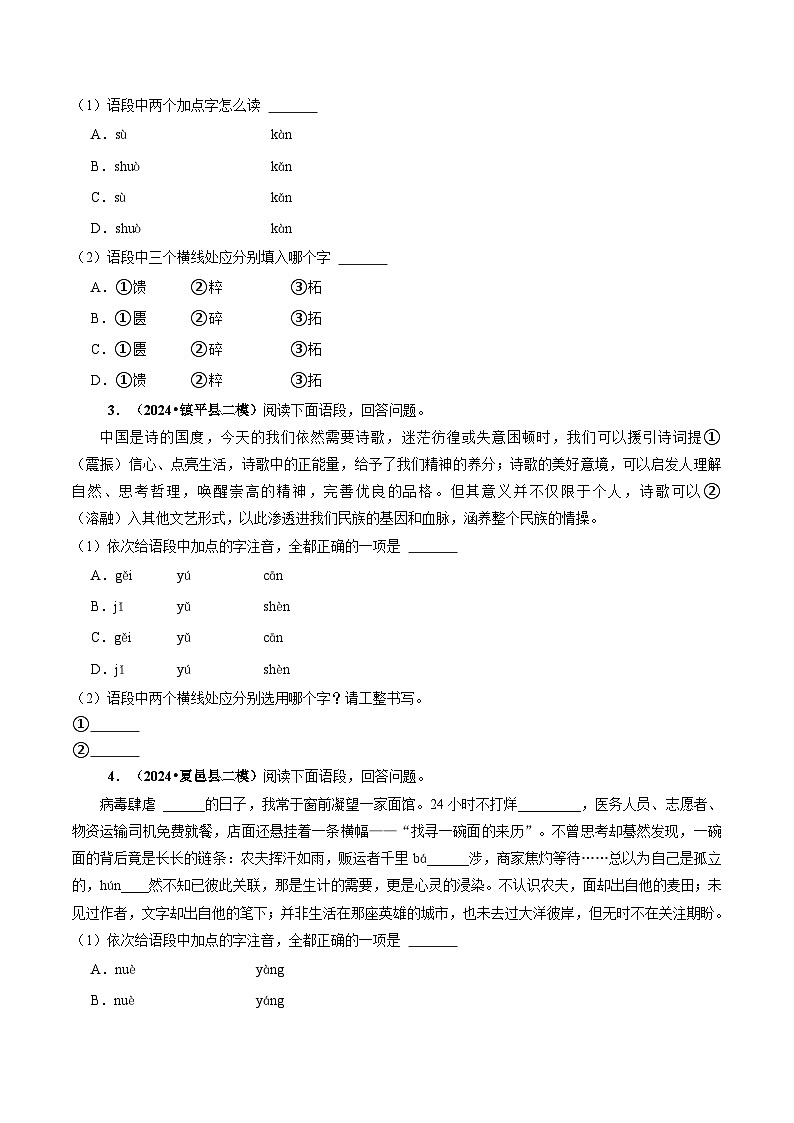 专题01 字音字形-【好题汇编】 5年（2020-2024）中考1年模拟语文真题分类汇编（河南专用）（原卷版）第3页