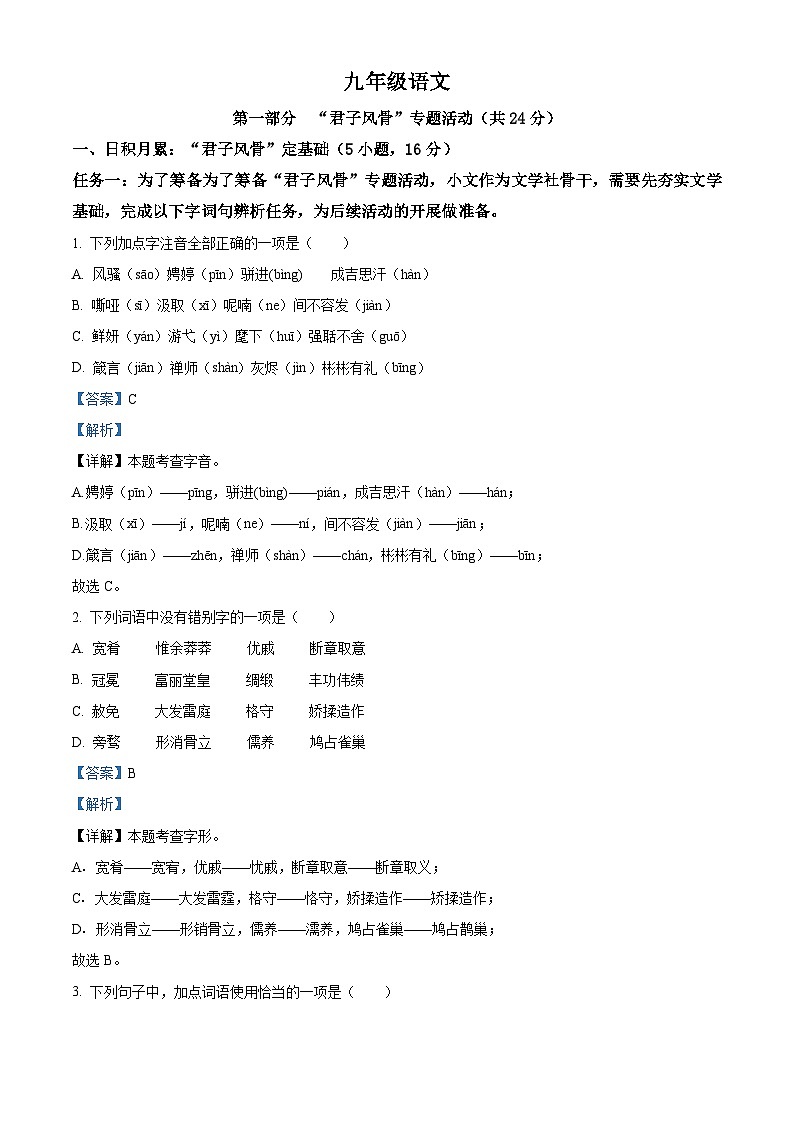 广东省广州市白云区2025-2026学年九年级上学期期中语文试题（含答案）（解析版）第1页