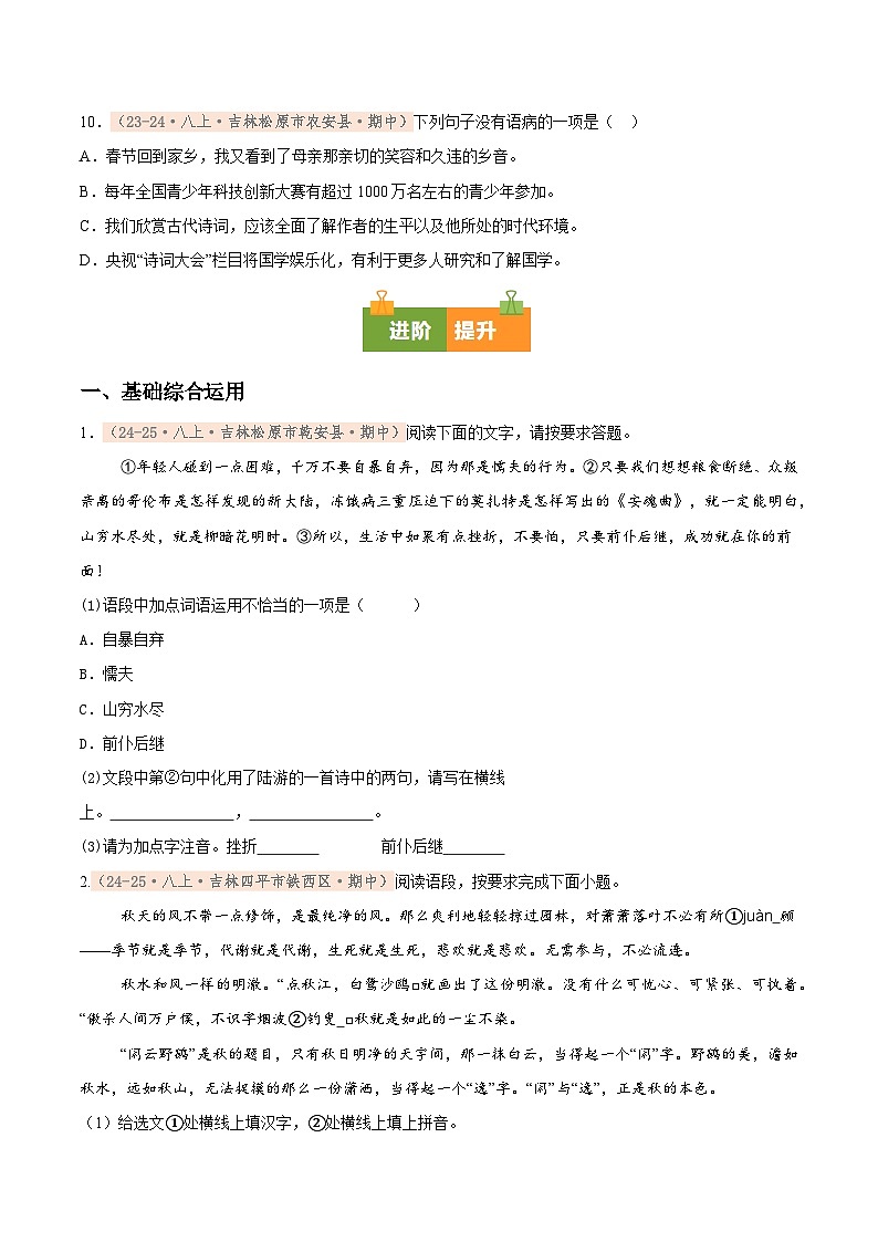 专题01 基础知识专项训练卷（期中复习）初中语文人教版（2024）八年级上册（原卷版）第3页
