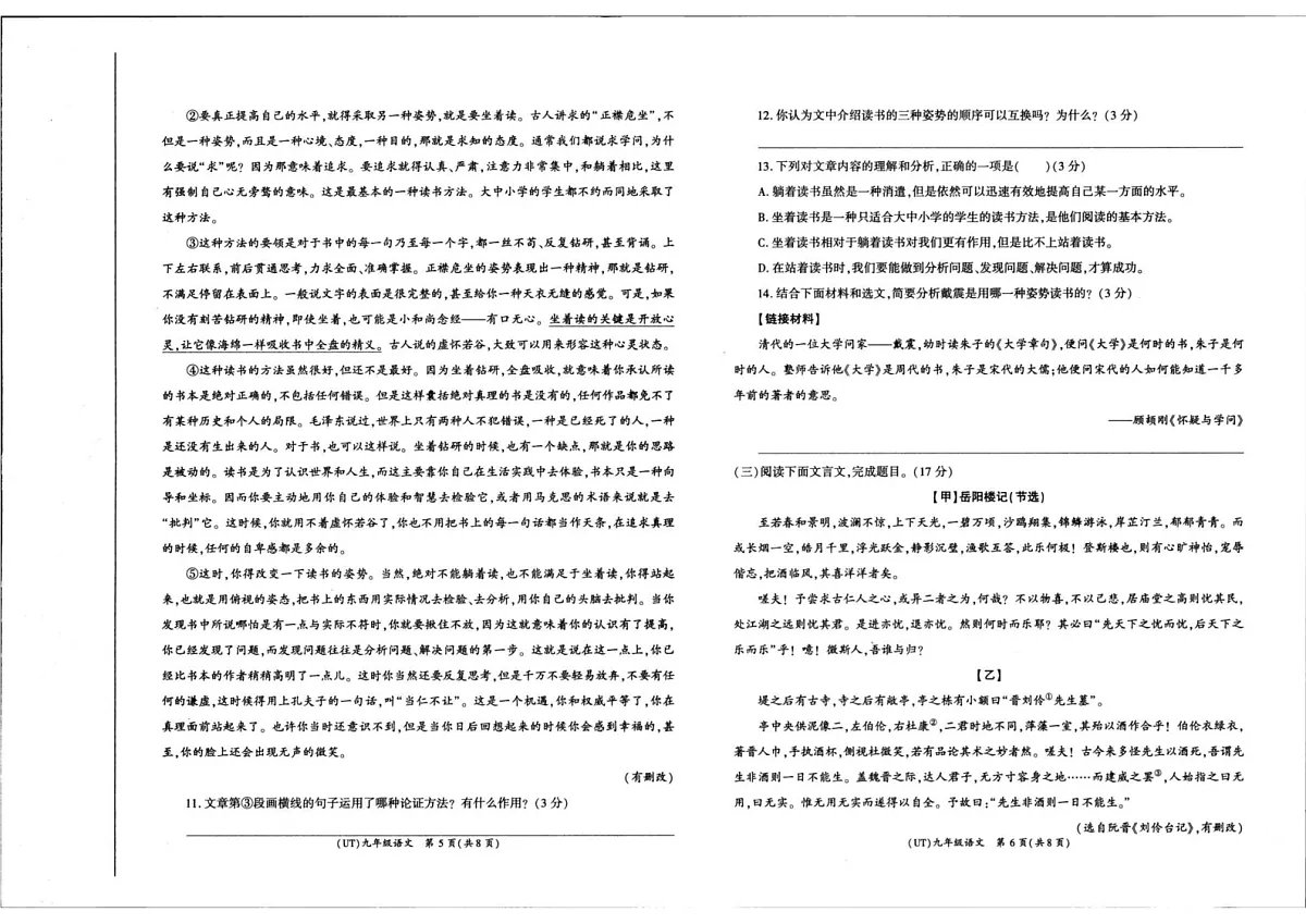 甘肃省陇南市康县2024-2025学年九年级上学期1月期末语文试题第3页