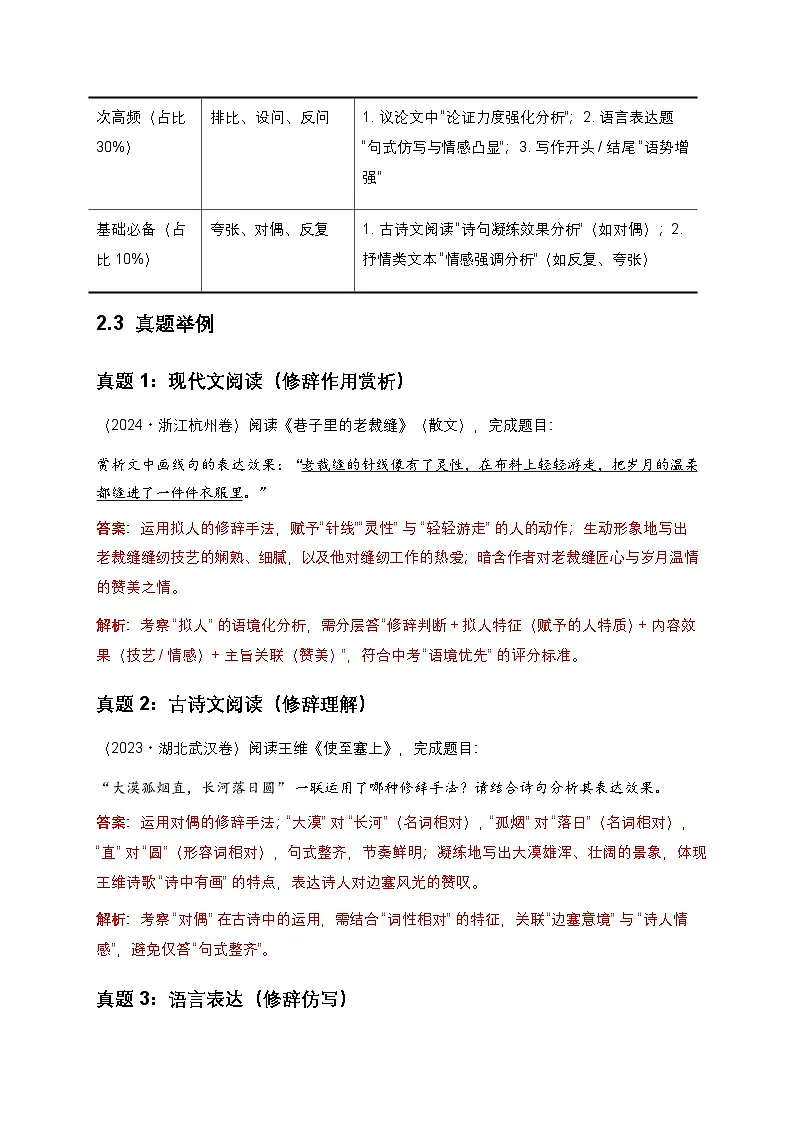 2026年全国中考语文一轮复习讲义：修辞手法（全国通用）（含答案解析）第2页