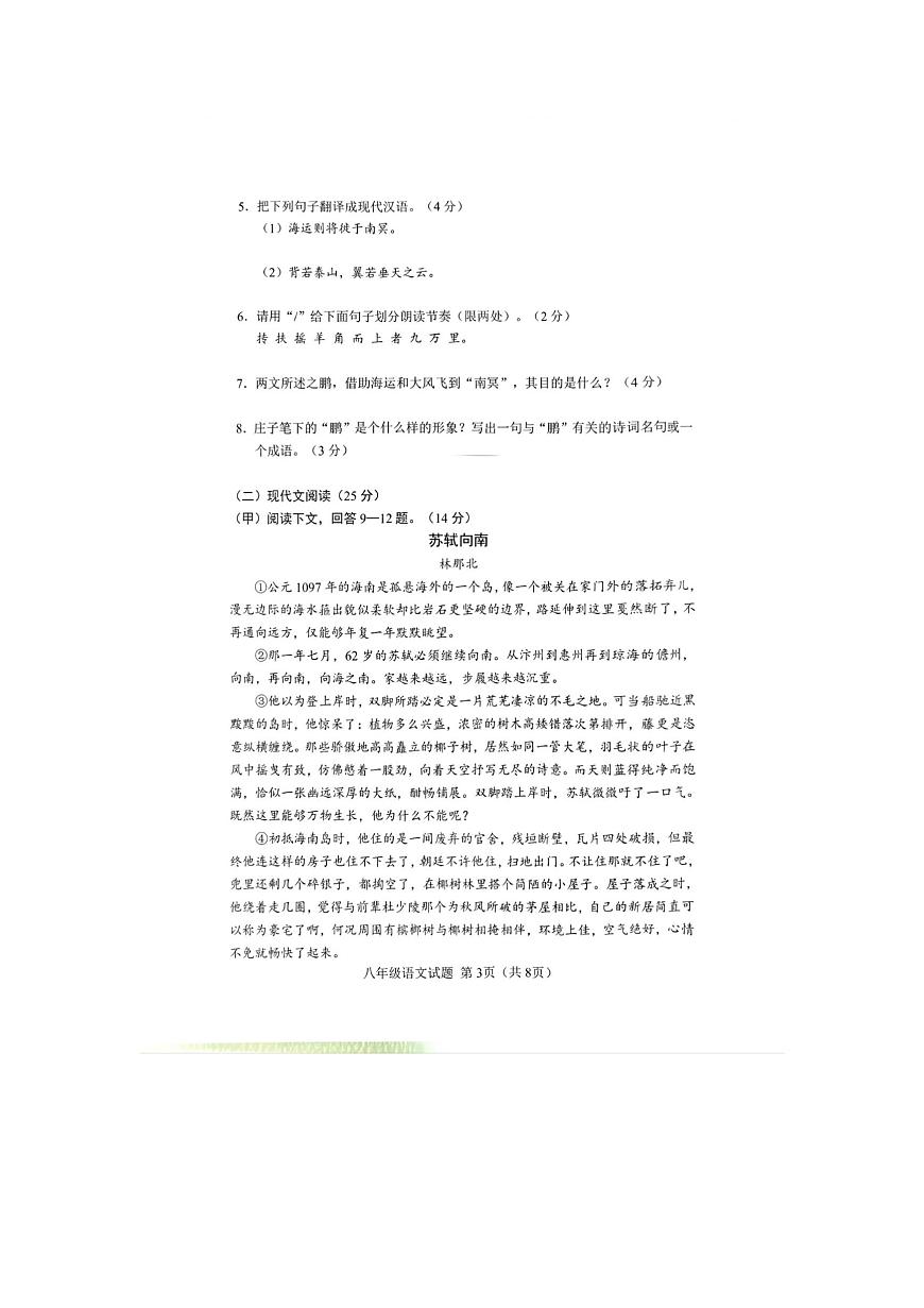 吉林省蛟河市2023-2024学年八年级下学期期末考试语文试题第3页