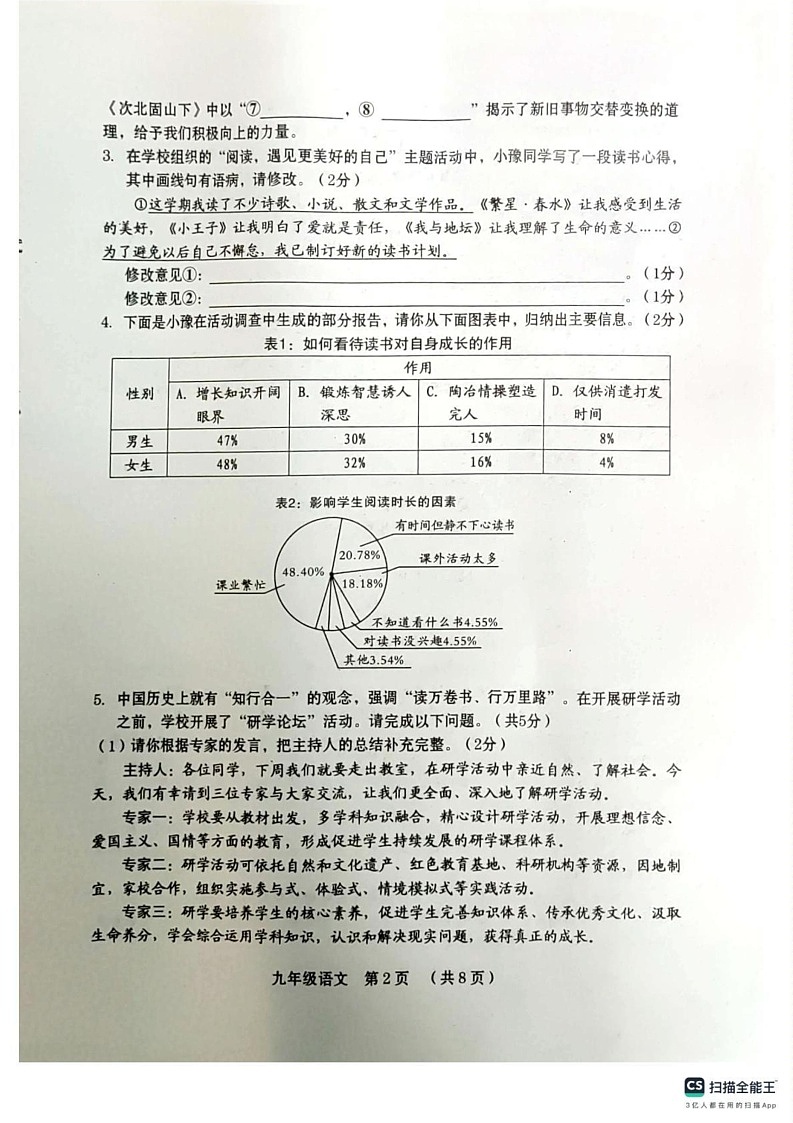 河南省周口市川汇区2024-2025学年九年级上学期期末考试语文试题第2页
