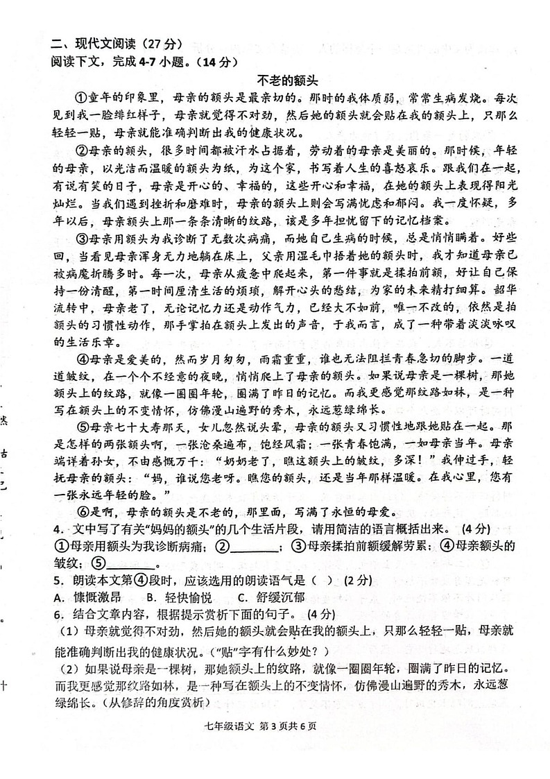 河南省周口市郸城县2024-2025学年七年级上学期期末语文试题第3页