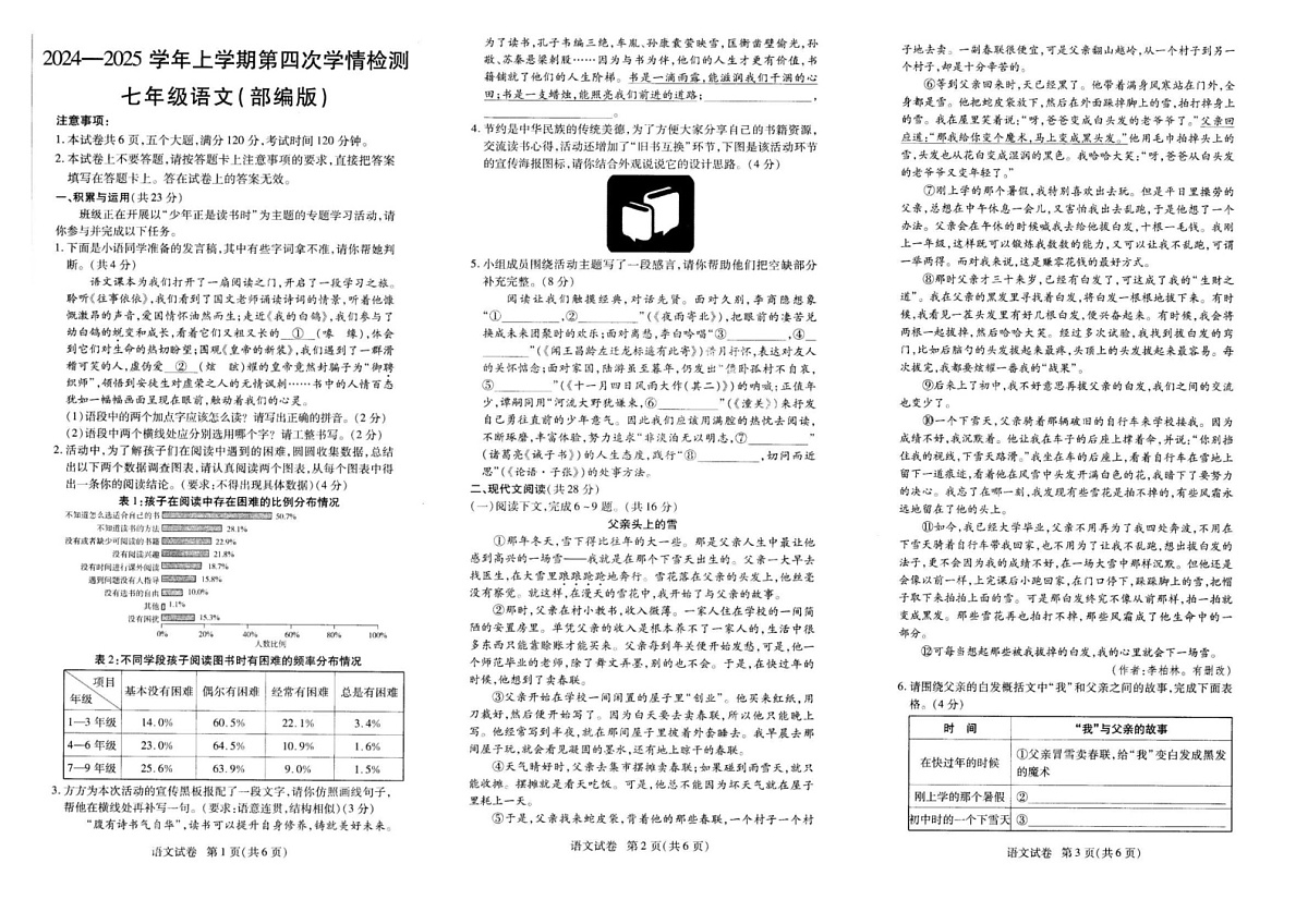 河南省周口市项城市2024-2025学年七年级上学期1月期末语文试题第1页
