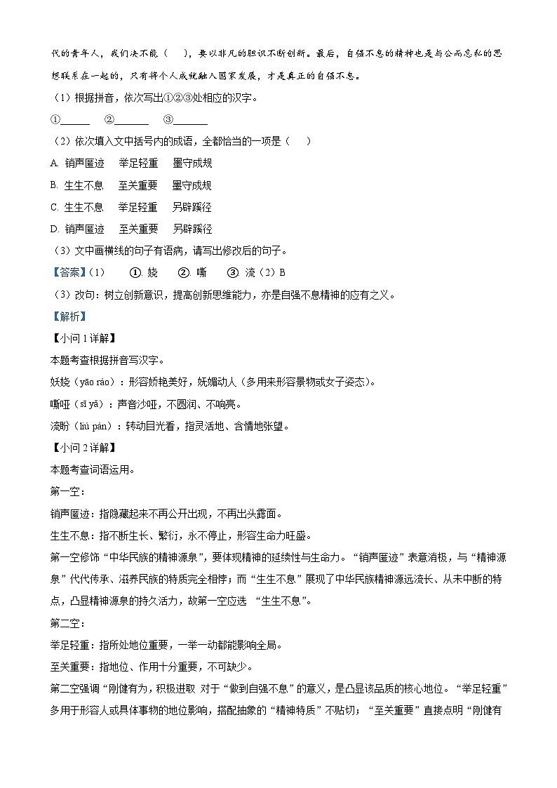 福建省漳州市第三中学、三中分校联考2025-2026学年九年级上学期期中语文试题（含答案及解析）第2页