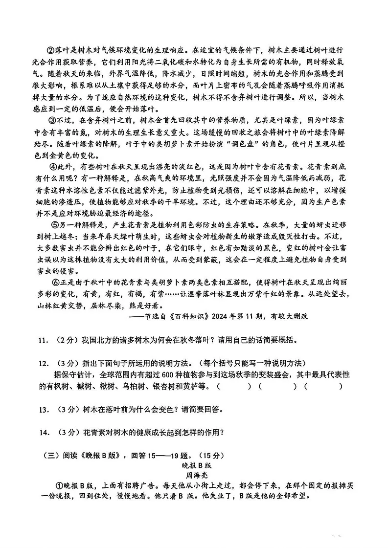黑龙江省哈尔滨市道外区2024-2025学年九年级上学期期末考试语文试题第3页