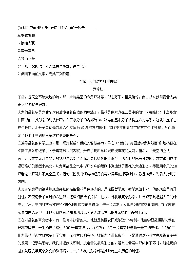2025-2026学年湖南省衡阳一中教育集团八年级（上）期中语文试卷-自定义类型第3页