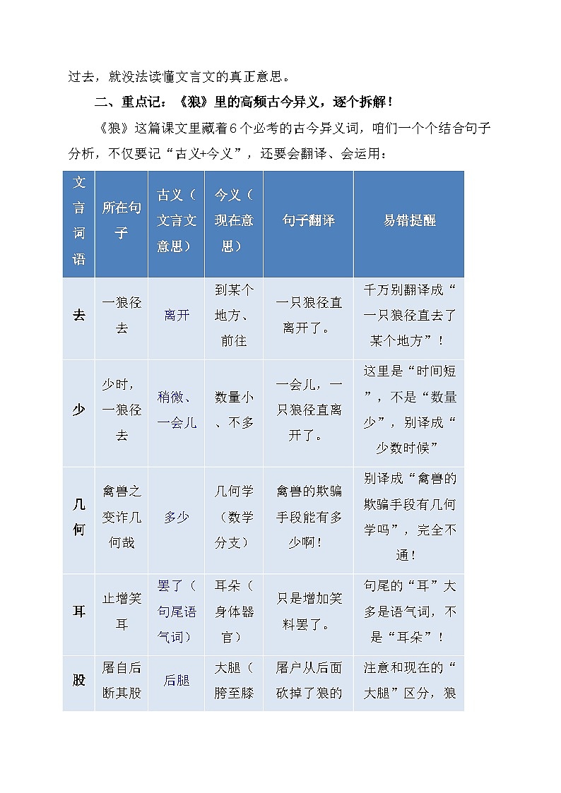 第20课《狼》隐藏的考点：古今异义讲义2025—2026学年统编版语文七年级上册第2页