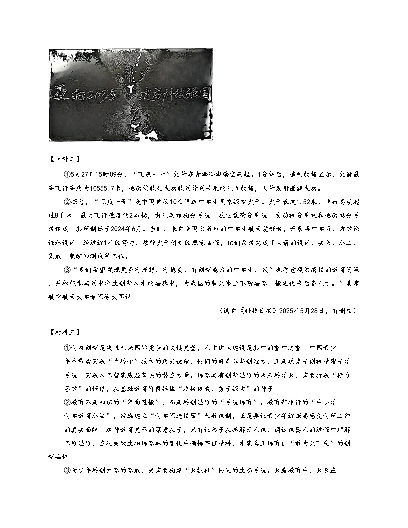 上海市世外中学2025-2026学年九年级（五四学制）上学期12月月考语文试卷（含答案+解析）第3页
