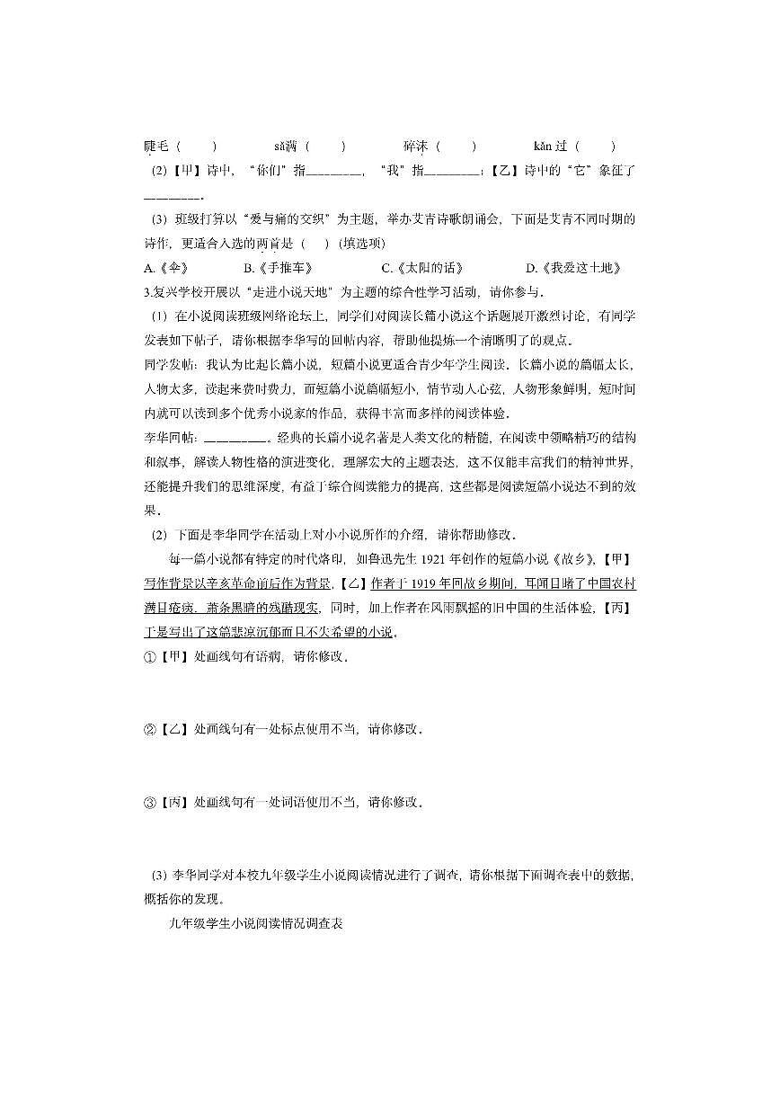 安徽省安庆市怀宁县部分学校联考2025-2026学年九年级上学期期中考试语文试卷（学生版）第2页