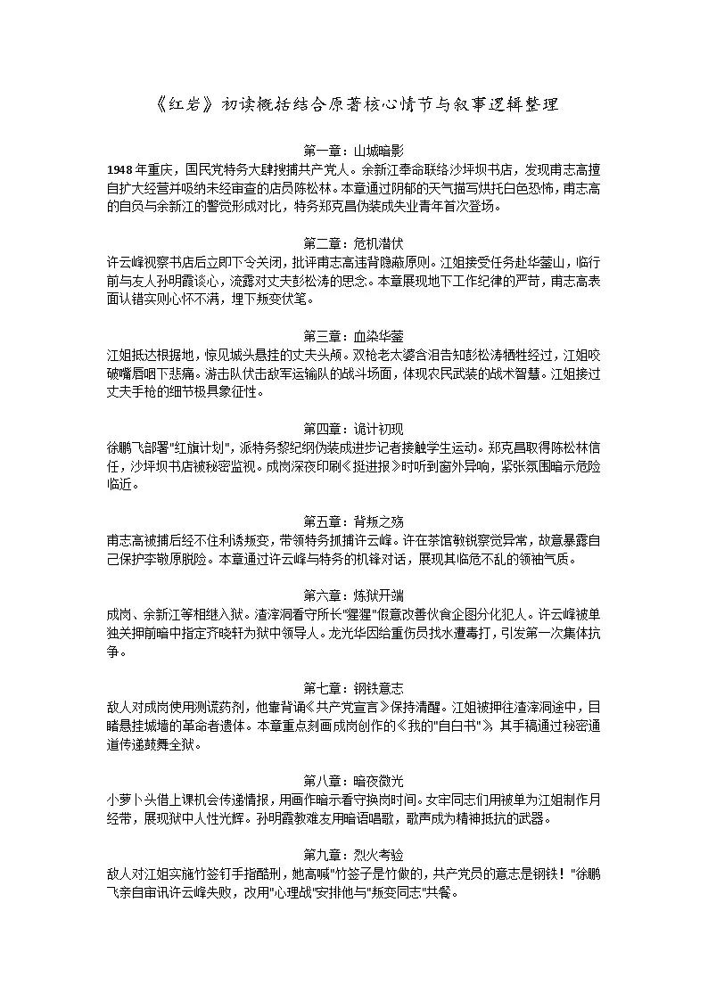 第四单元整本书阅读《红岩》知识点梳理及练习 2025—2026学年统编版语文八年级上册第1页