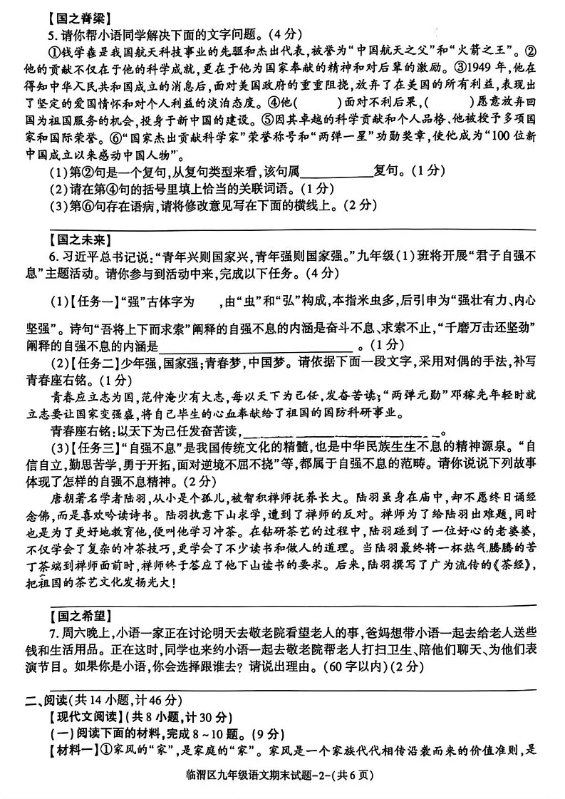 陕西省渭南市临渭区2024-2025学年九年级上学期期末语文试题第2页