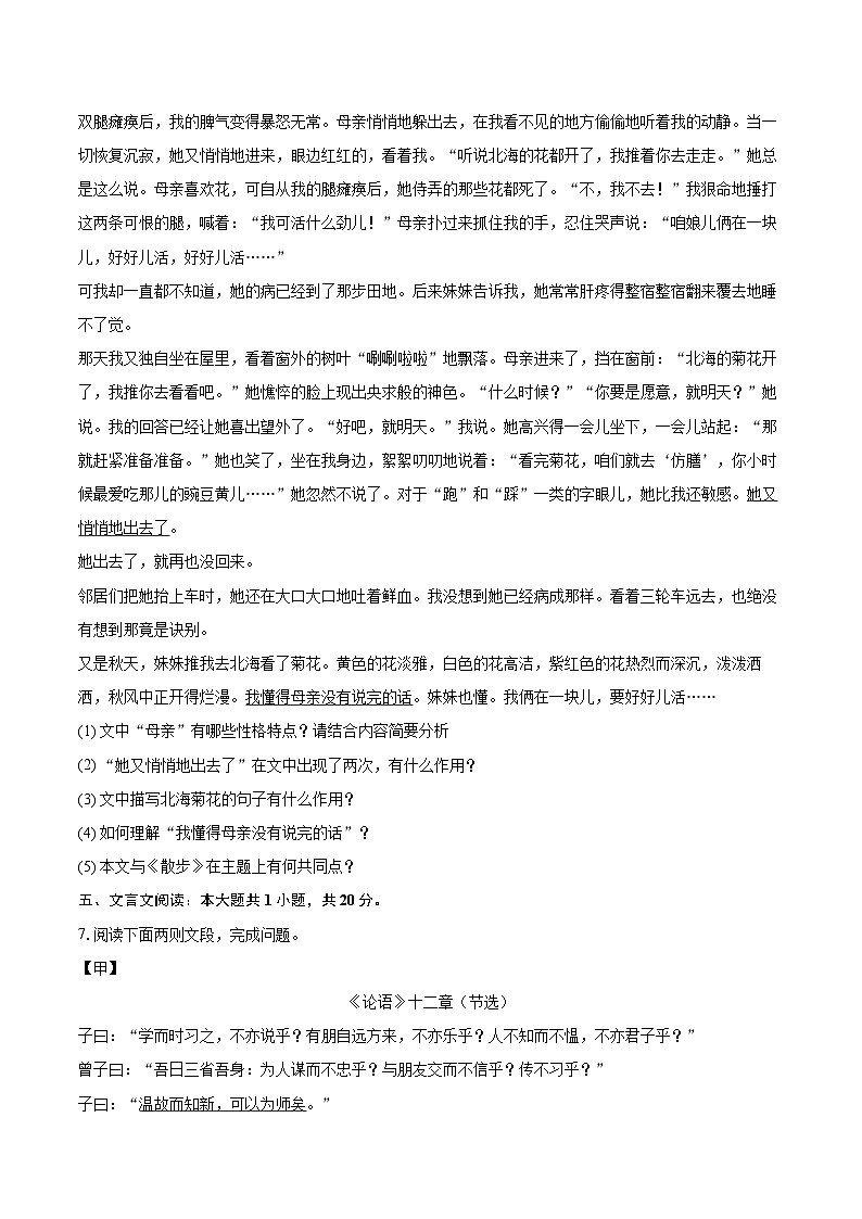 2025-2026学年黑龙江省鹤岗市绥滨县七年级（上）期中语文试卷-自定义类型第2页