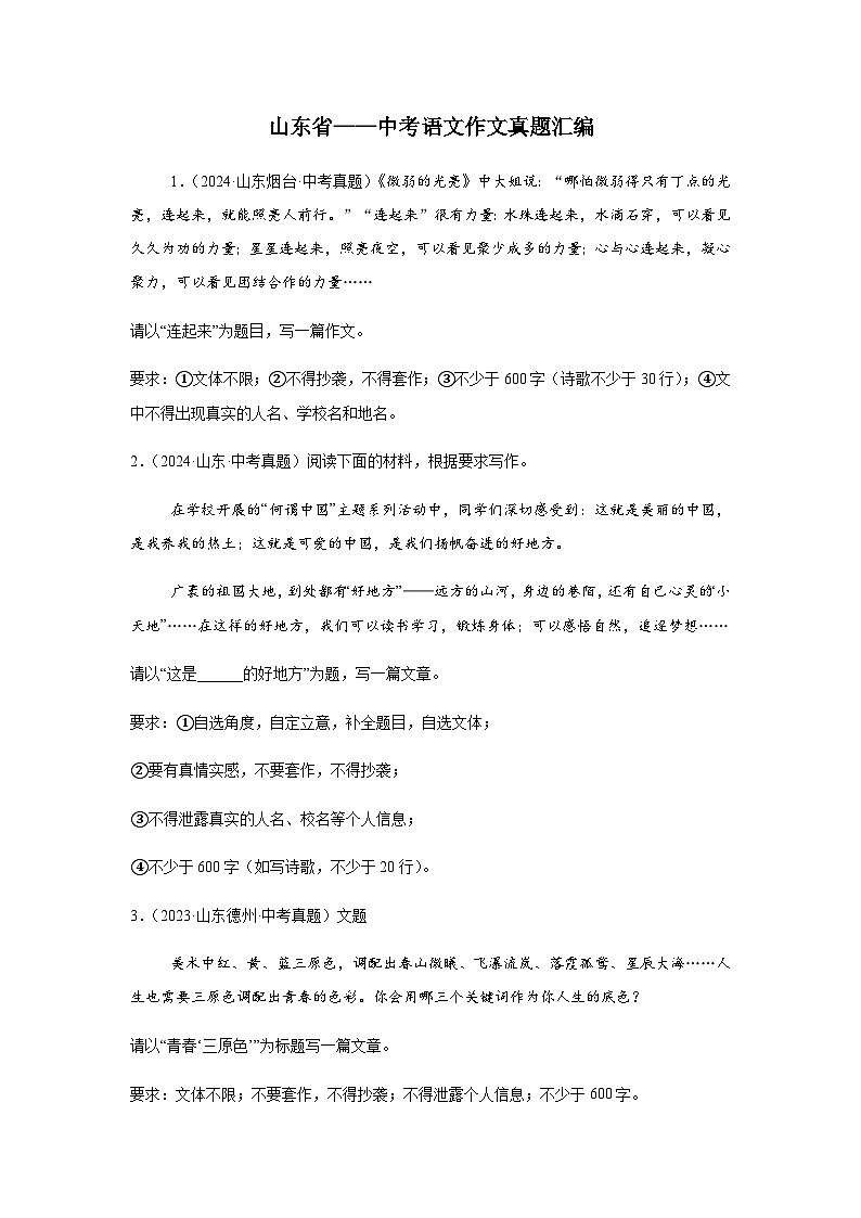 中考语文作文真题汇编——山东省第1页