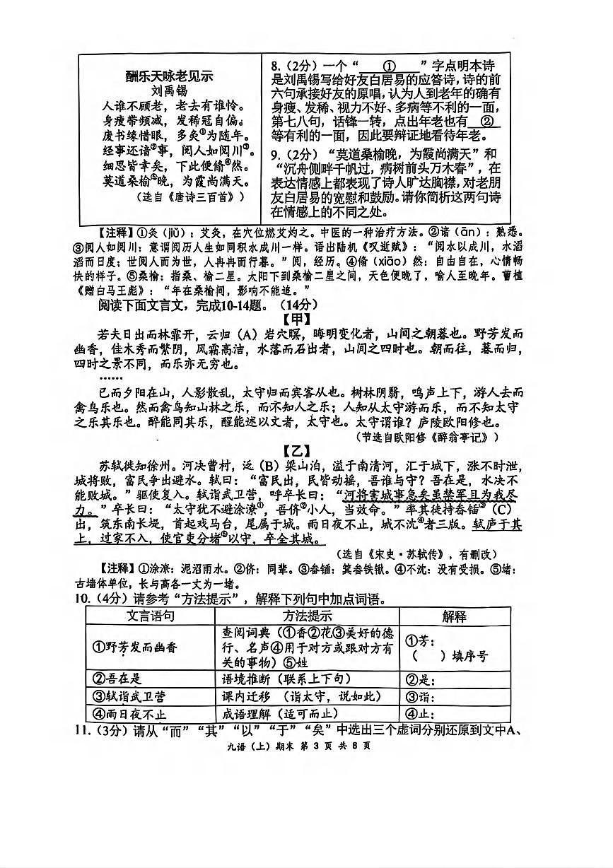 湖北省武汉市2024-2025学年上学期期末试题九年级语文（PDF版含答案）第3页