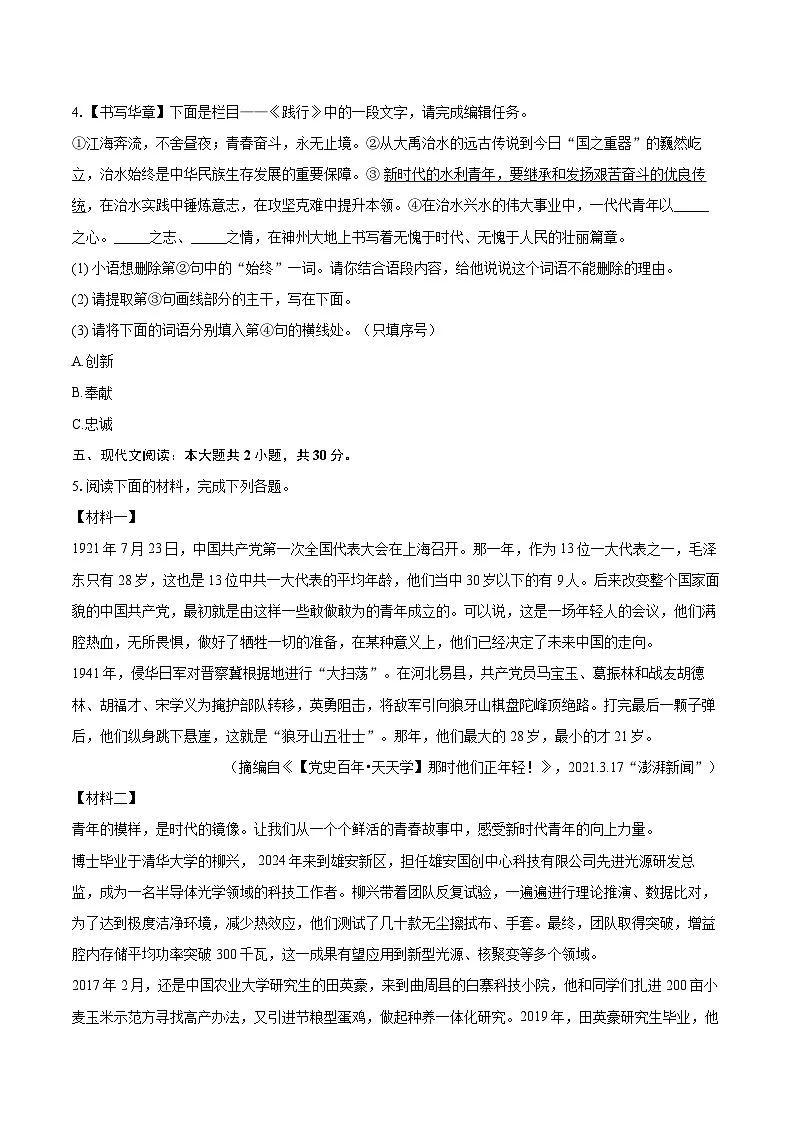 2025-2026学年陕西省渭南市华阴市九年级（上）期中语文试卷-自定义类型第2页