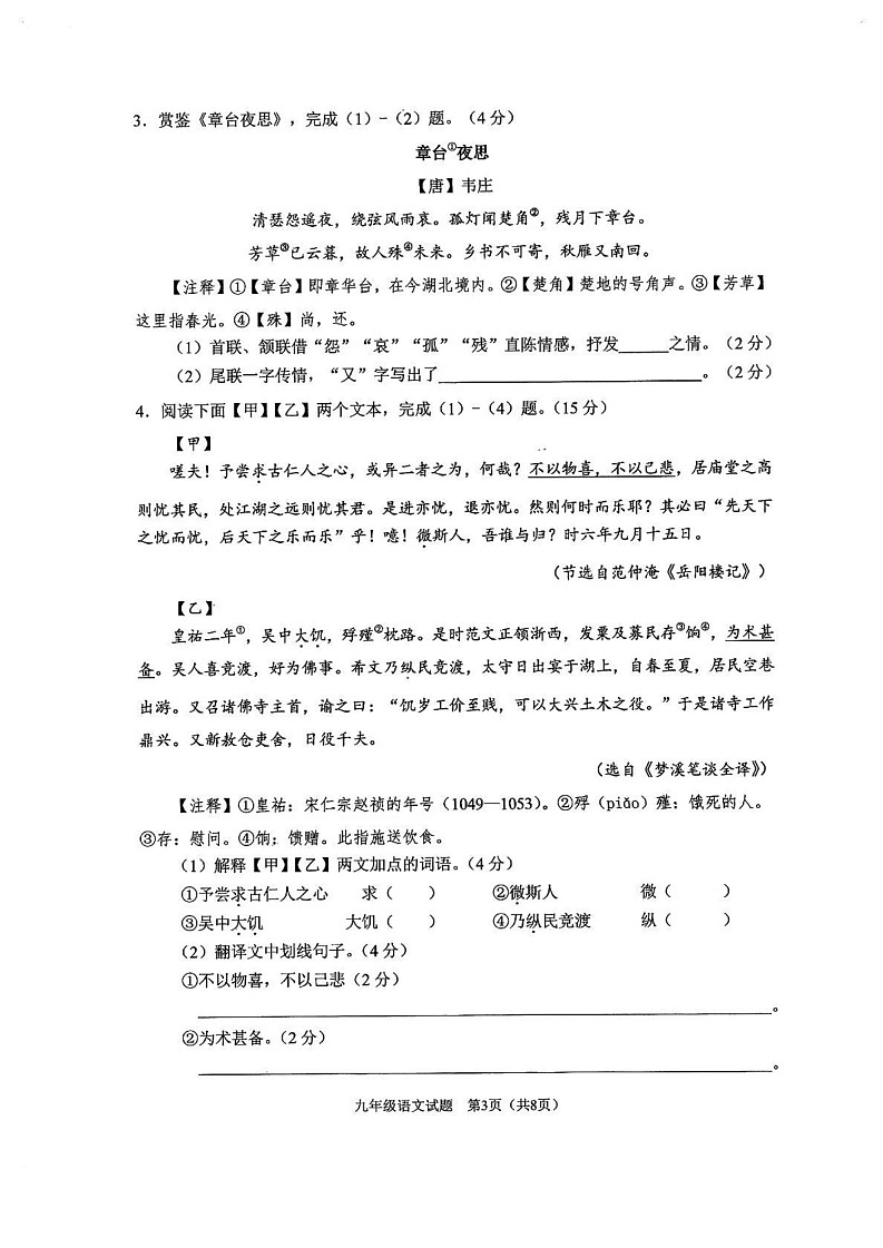重庆市渝中区2024-2025学年九年级上学期1月期末语文试题第3页