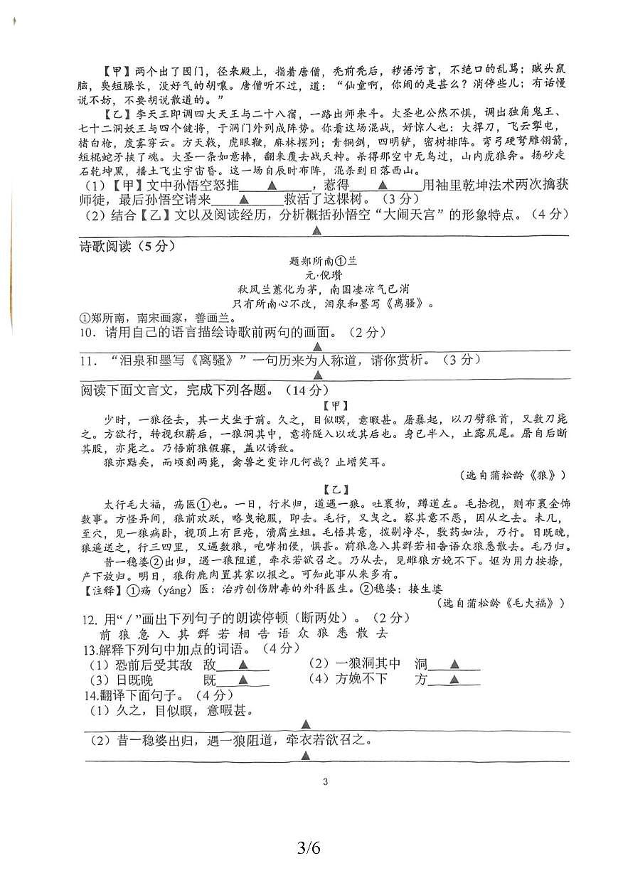 江苏省扬州市扬州中学教育集团树人学校2025-2026学年七年级上学期第二次月考语文试卷第3页