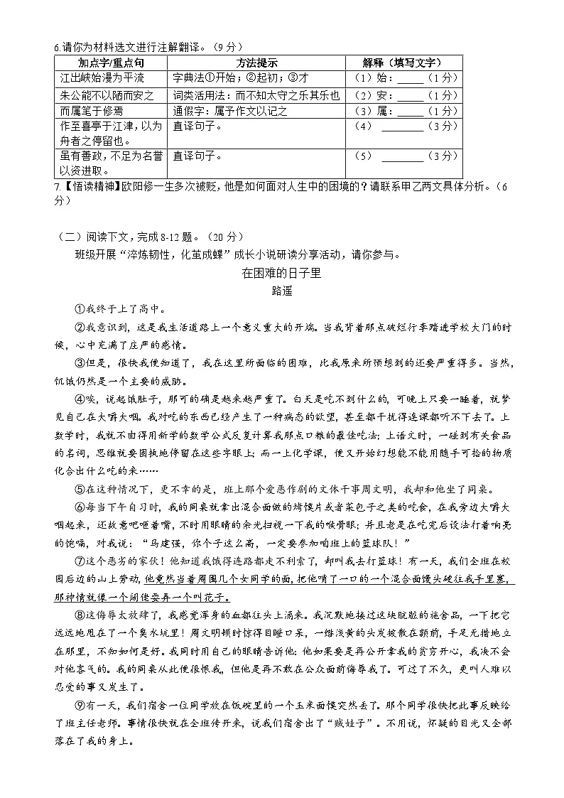 福建省厦门市同安区九年级上学期期末模拟语文试题-A4第3页