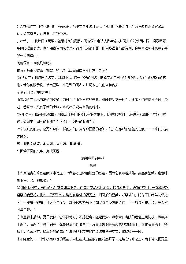 2024-2025学年吉林省吉林市蛟河市八年级（上）期末语文试卷-自定义类型第3页