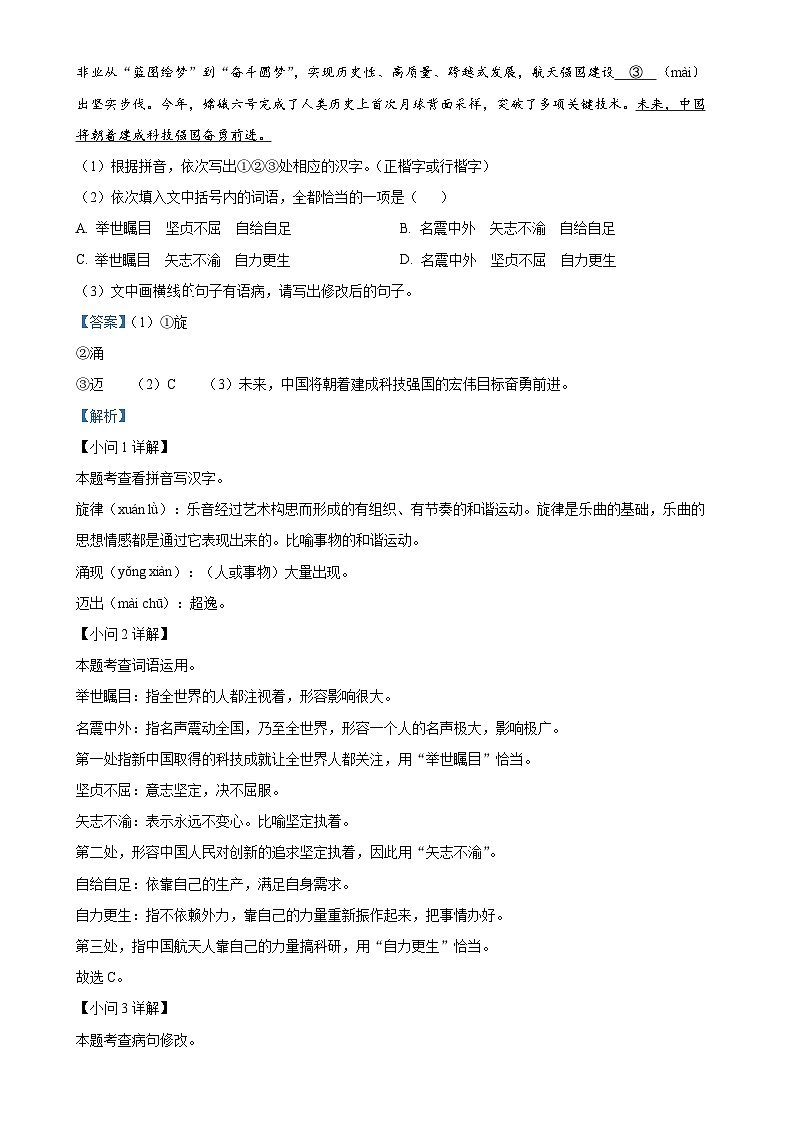 福建省漳州市九年级上学期期末语文试题B卷（解析版）-A4第2页