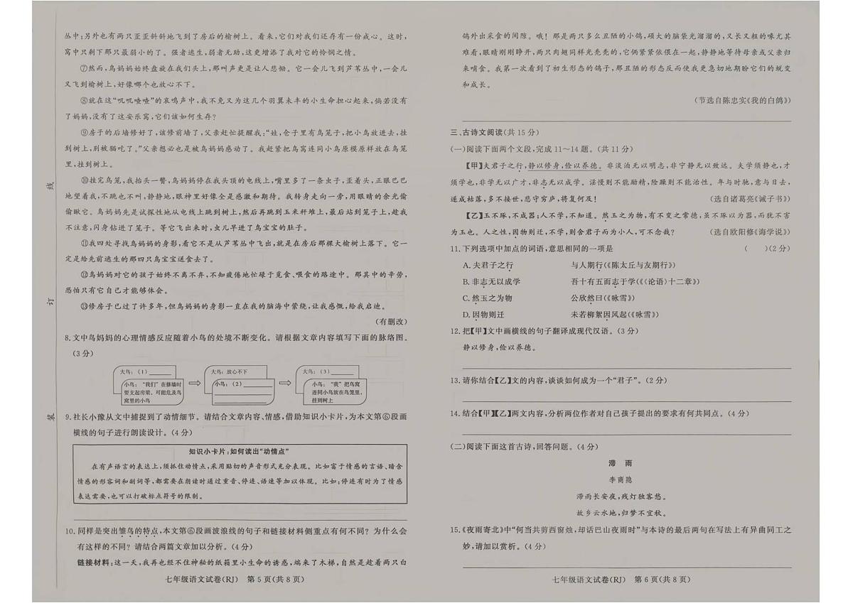 河南省平顶山市鲁山县第六教研区2025-2026学年七年级上学期12月月考 语文试题第3页
