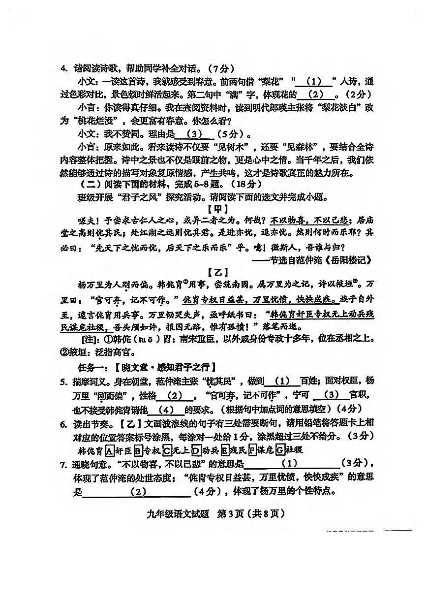 福建省龙岩市2024-2025学年九年级上学期期末考试语文试题第3页