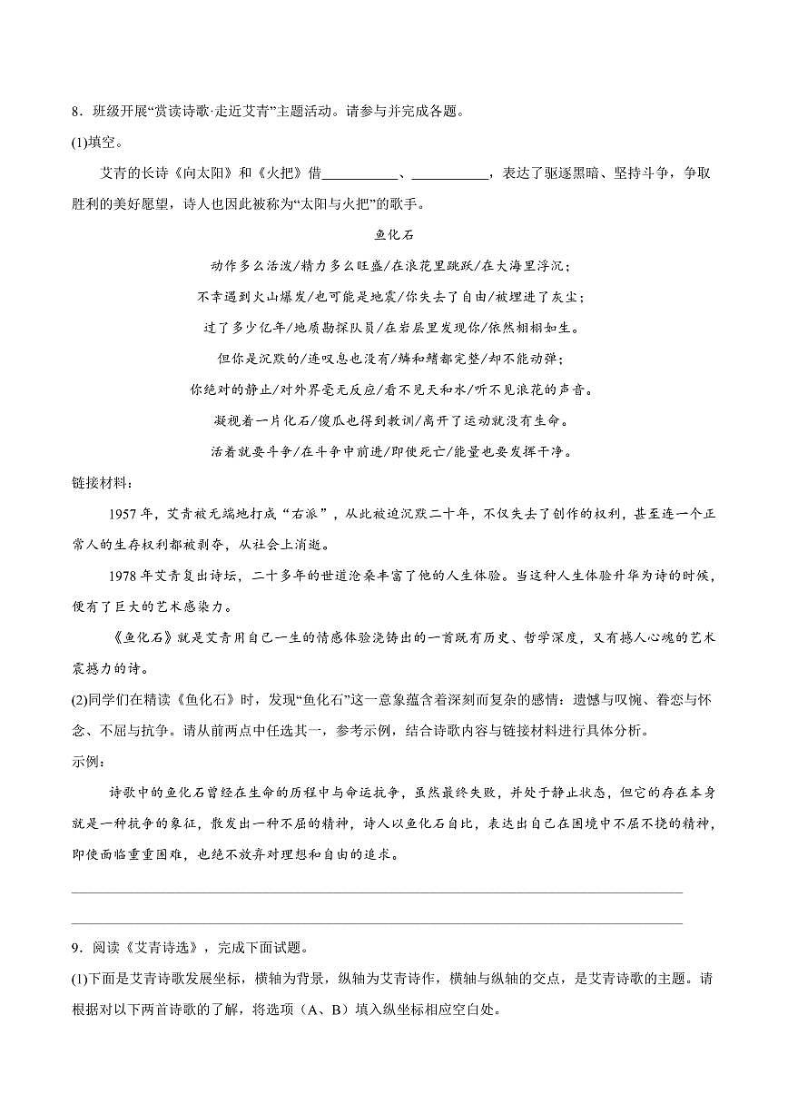 部编版九年级上册语文期末复习名著阅读专项练习（儒林外史、简爱、艾青诗选、水浒传）含答案第3页