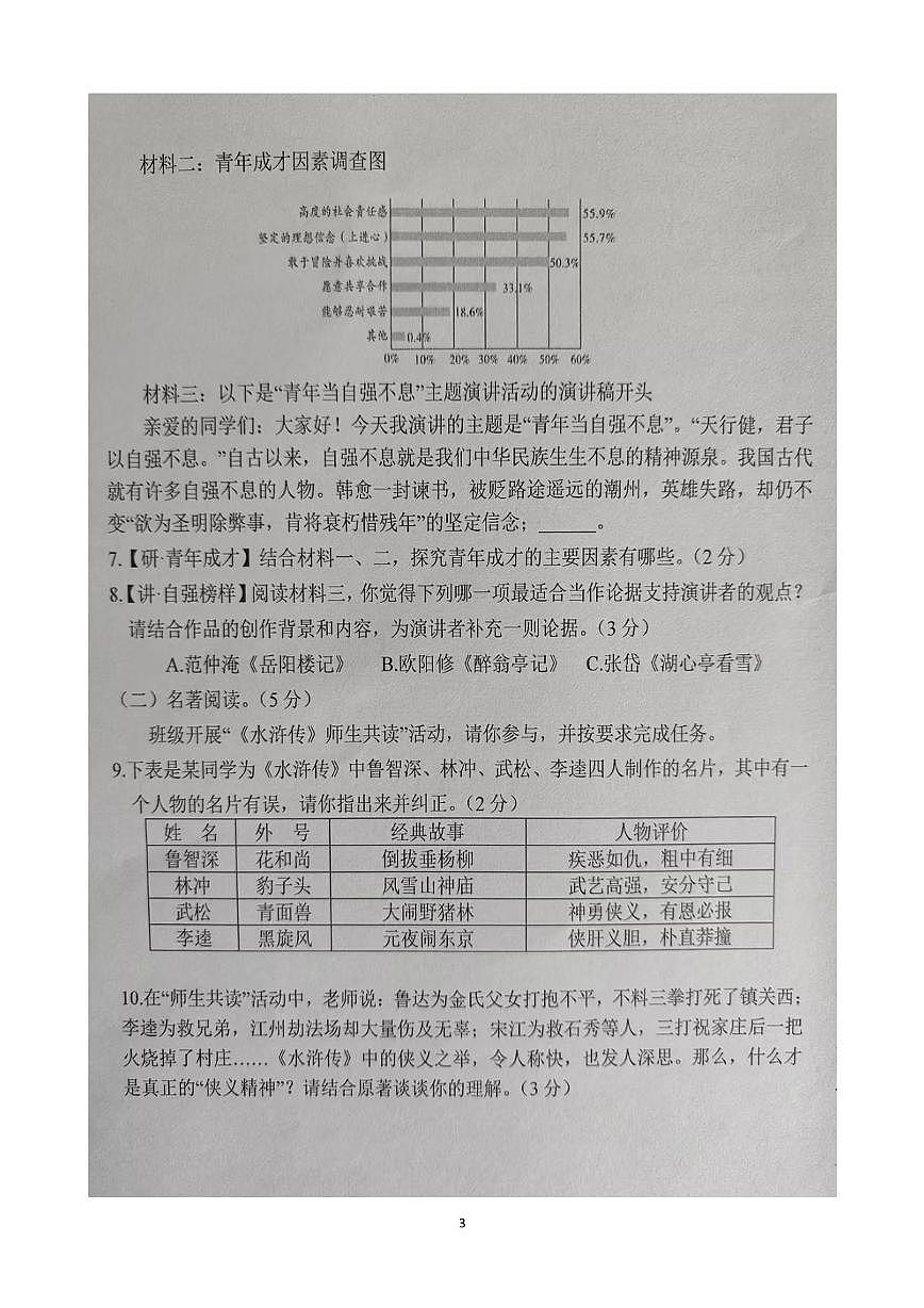 云南省文山壮族苗族自治州文山市第二学区四校2025-2026学年九年级上学期12月期末联考语文试题第3页