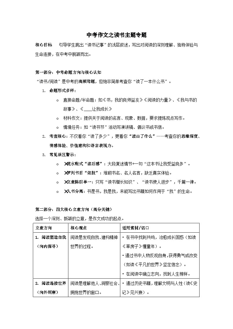 中考作文之读书主题-2026年中考语文一轮复习微专题讲练（湖南通用）第1页